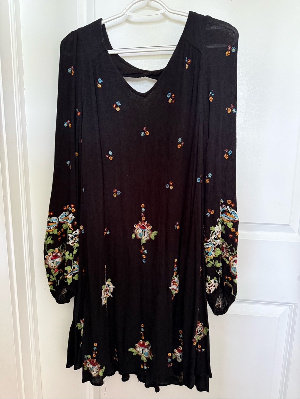 Free People Black Mini Dress with Multicolor Floral Embroidery and Open Back - Picture 4 of 4